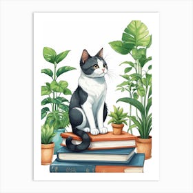 Cat On Books Art Print