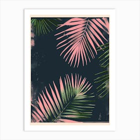 Palm Leaves On A Black Background Art Print