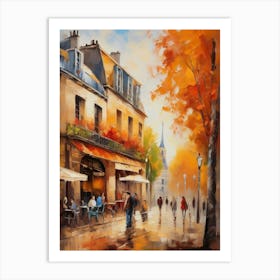 Paris city countryside, cafes, people, trees, old autumn oil paints. Faded colours.4 Art Print