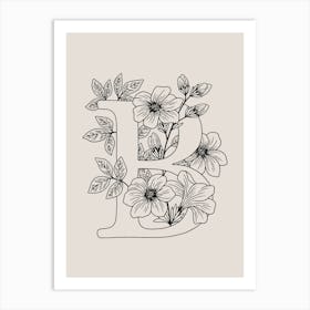 B FLORAL INITIAL Art Print