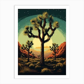  Retro Illustration Of A Joshua Trees At Night 4 Art Print