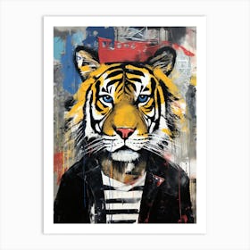 Tiger in a striped shirt Art Print