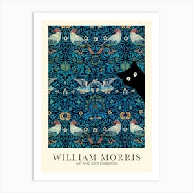 William Morris Peekaboo Cat Cray Bird Textiles Botanical Art Print