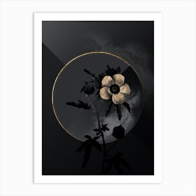 Shadowy Vintage Venice Mallow Botanical in Black and Gold n.0195 Art Print