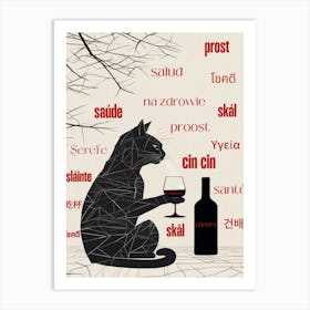 Cat Wine Toasting In Many Languages Art Print