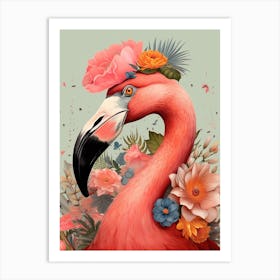 Bird With A Flower Crown Flamingo 4 Art Print