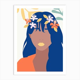 Portrait Of A Woman With Flowers Art Print