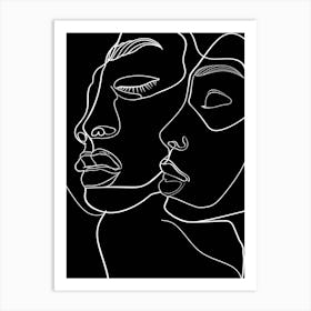 Black And White Abstract Women Faces In Line 7 Art Print