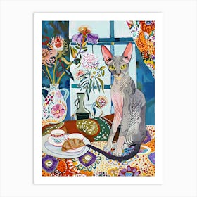 Tea Time With A Cornish Rex Cat 4 Art Print