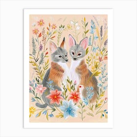 Folksy Floral Animal Drawing Jackal 2 Art Print