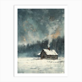 Cabin In The Snow Art Print