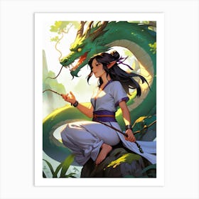 Chinese Girl With Dragon 2 Art Print