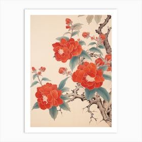 Tsubaki Camellia 2 Vintage Japanese Botanical Art Print