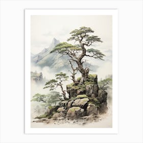 Mount Gassan In Yamagata, Japanese Brush Painting, Ukiyo E, Minimal 3 Art Print