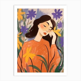 Woman With Autumnal Flowers Bluebell 1 Art Print