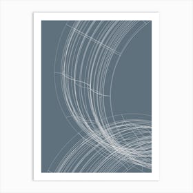 White On Blue Abstract Wire Circles Art Print