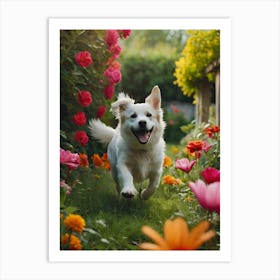 Dog Running In The Garden Art Print