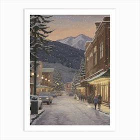 Vintage Winter Illustration Leavenworth Washington 3 Art Print