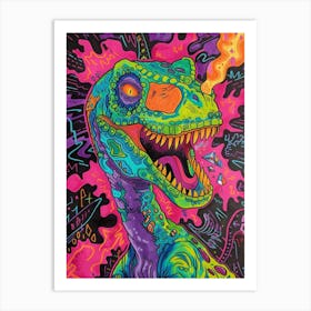 Graphic Line Dinosaur Colourful Portrait Art Print