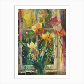 Tulip Flowers On A Cottage Window 4 Art Print