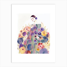 Lady In A Flower Dress Art Print