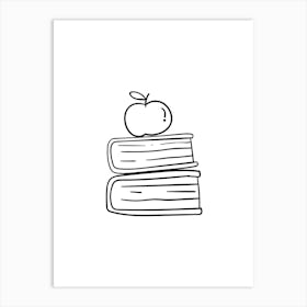 Doodle Apple On A Stack Of Books Art Print