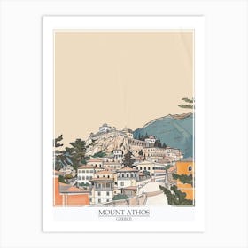 Mount Athos Greece Color Line Drawing 6 Poster Art Print