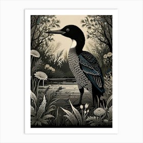 Bird Linocut Common Loon1 Art Print