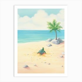 Cute Sea Turtle On The Beach Drawing 3 Art Print