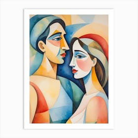 Man And Woman Watercolor Painting Art Print