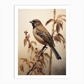 Dark And Moody Botanical Sparrow 1 Art Print