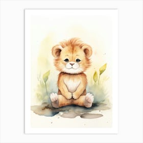 Meditating Watercolour Lion Art Painting 2 Art Print