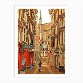 Moody View Of Empty Amsterdam Street At Early Morning Art Print