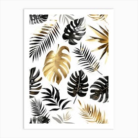 Gold And Black Tropical Leaves Art Print