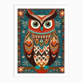 Folk Art Owl Painting , Owl Abstract art, 1435 Art Print