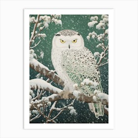 Ohara Koson Inspired Bird Painting Snowy Owl 2 Art Print