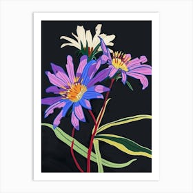 Neon Flowers On Black Asters 2 Art Print