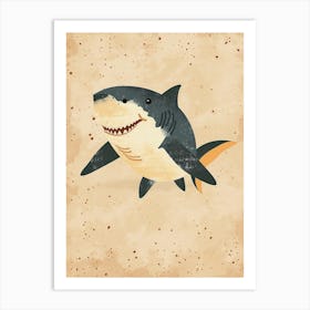 Cute Storybook Style Shark Muted Pastels 2 Art Print