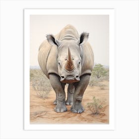 Rhino In The Savannah Detailed Illustration Art Print