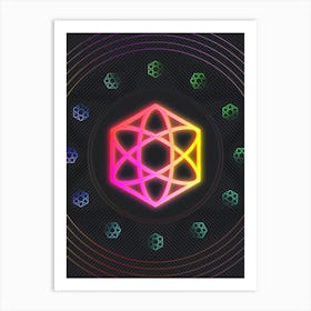 Neon Geometric Glyph in Pink and Yellow Circle Array on Black n.0436 Art Print