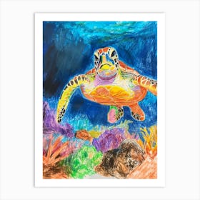Pencil Scribble Sea Turtle In The Ocean 2 Art Print