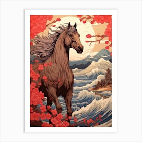 Horse Animal Drawing In The Style Of Ukiyo E 3 Art Print