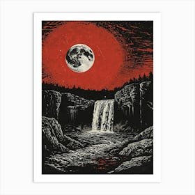 Moon Over A Waterfall Art Print