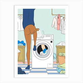 Cartoon Man In A Washing Machine Art Print