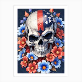 American Flag Floral Face Evil Death Skull (54) Art Print