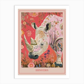 Floral Animal Painting Rhinoceros 1 Poster Art Print