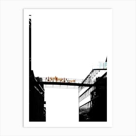 Black & White People On A Bridge Art Print Art Print