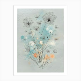 The Dance of Dandelions: A Ballet of Seeds in a Soft Blue Sky Art Print