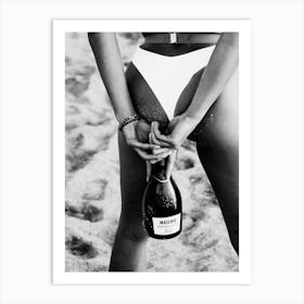 Bikini Woman Holding Wine Bottle Art Print