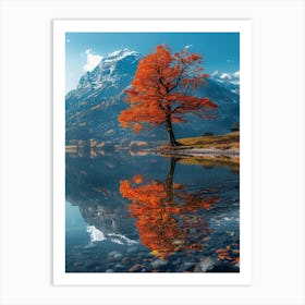 Autumn Tree Reflected In A Lake Art Print